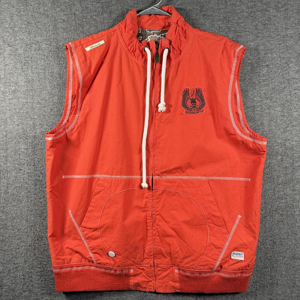 Akademiks Vest Mens 2XL Orange Skull Logo Hip Hop Y2K Streetwear Canvas
